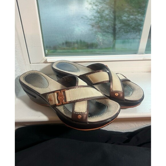 Cole Haan Shoes - Cole Haan Nike Air Metallic Wedge Sandals in Tan & Brown Women’s Size 7.5